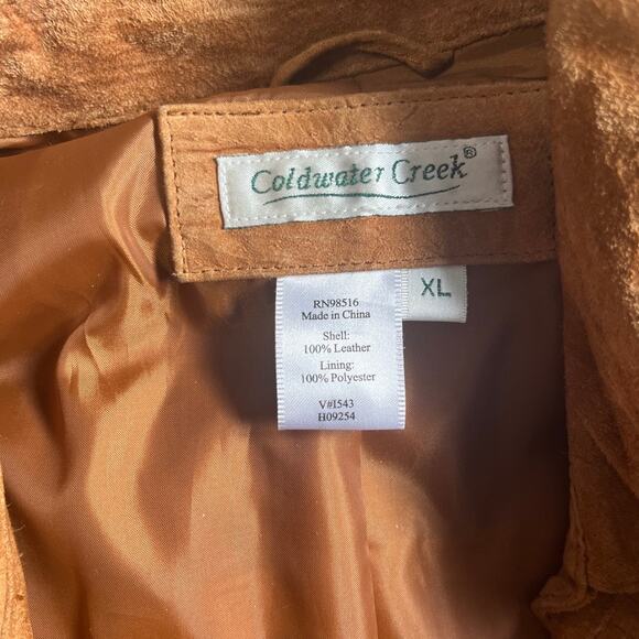 Coldwater Creek Vintage Caramel Brown Leather Button Up Jacket Size XL - Picture 2 of 6